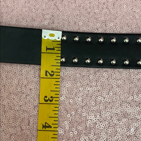 Black and silver studded belt with red heart buckle #218 - Picture 3 of 9